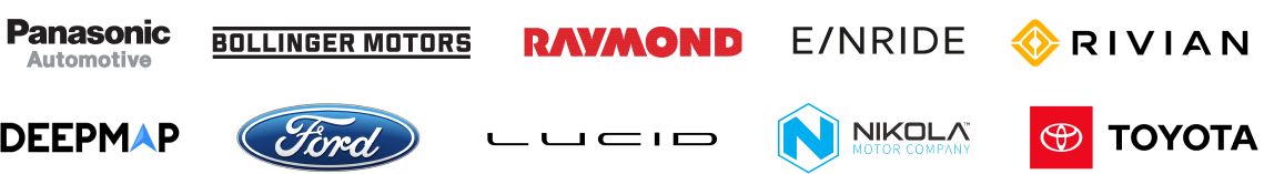 auto-logo-strip Panasonic Bollinger Motor Raymond Enride Rivian Deepmap Ford Lucid Nikola Toyota